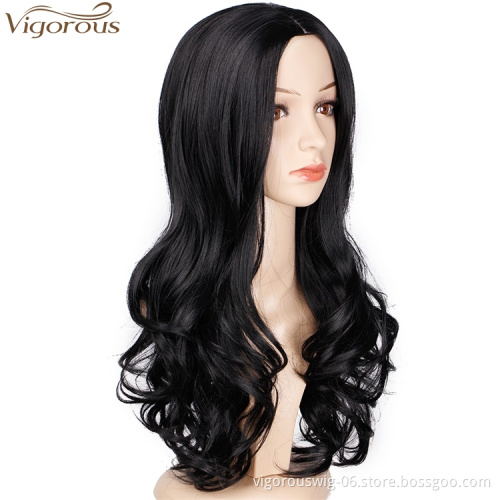 Vigorous Black Wavy Wigs for Women Synthetic Long Curly Party Wigs Middle Part Natural Looking Full Wigs